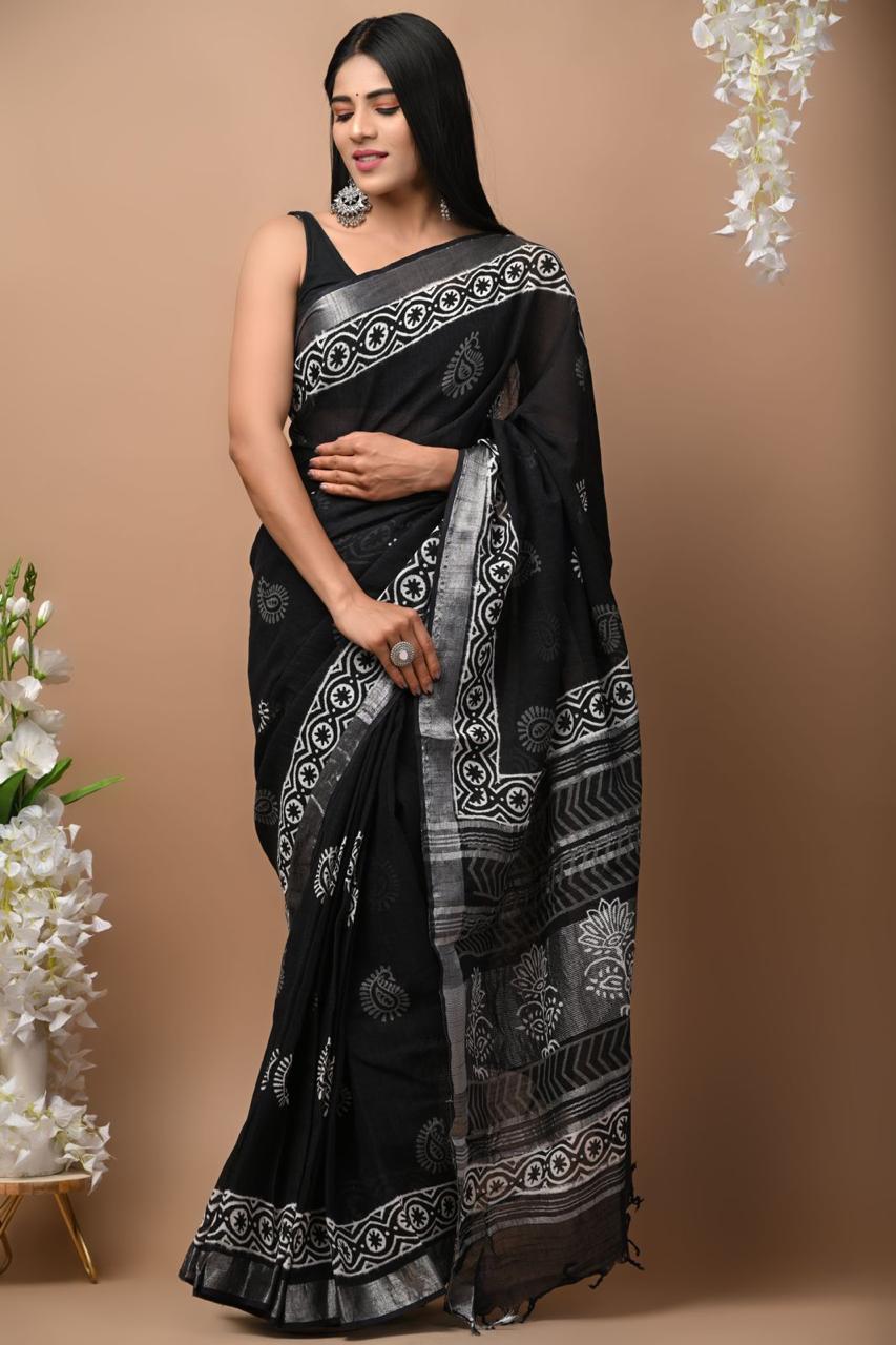 VK 4166 Silver Jari Patta Printed Sarees Catalog